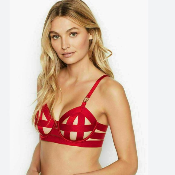 Victorias Secret Luxe Demi Strappy Bandage Cage Bra in red size 32DDD/F NWT - Picture 1 of 11